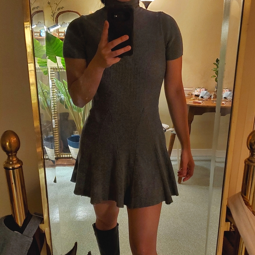 Charcoal mini turtleneck sweater dress